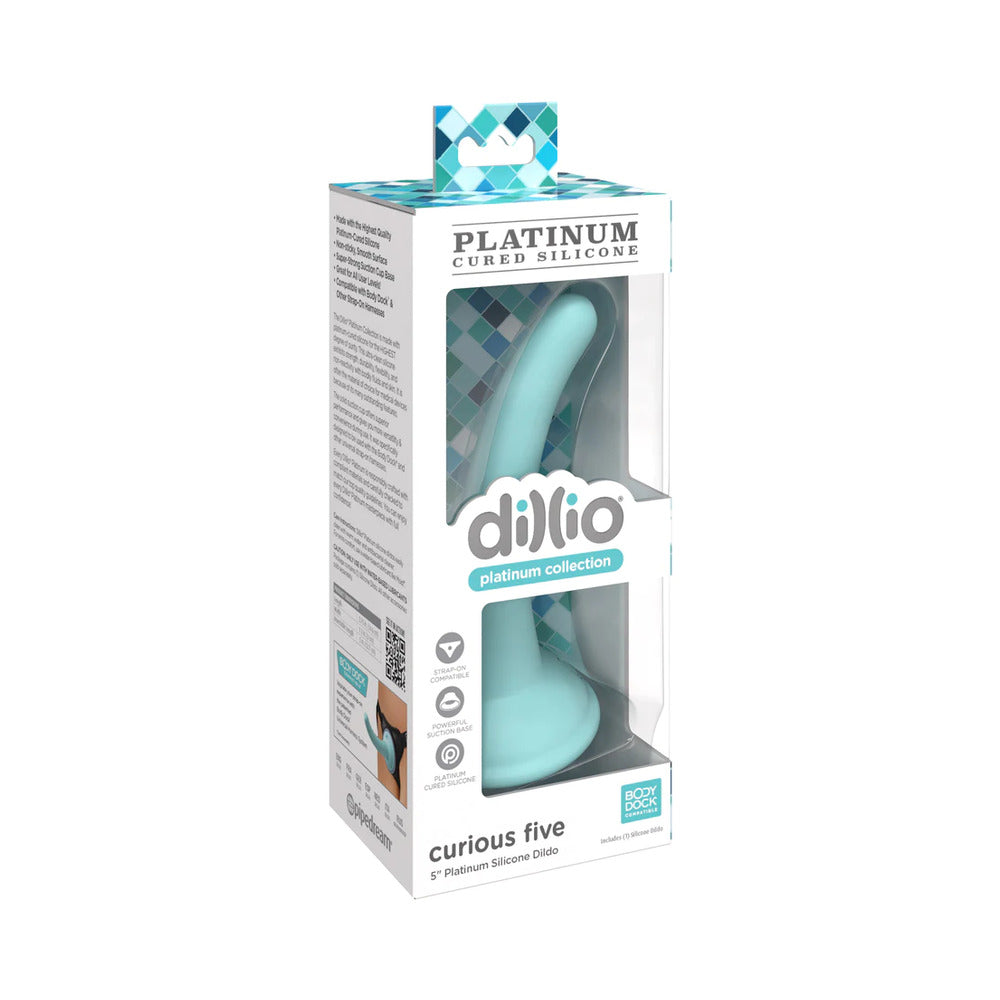 Dillio Platinum Collection Curious Five 5 in. Silicone Dildo Teal - Red Garter