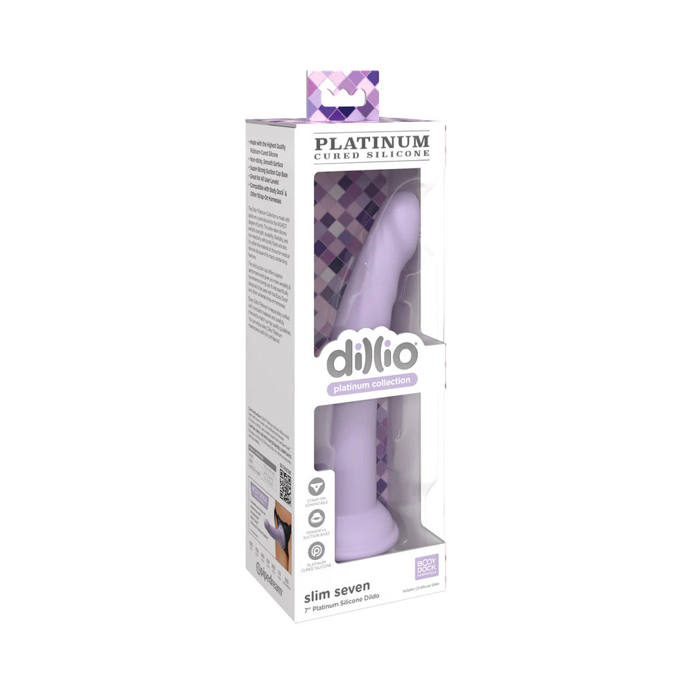 Dillio Platinum Collection Slim Seven 7 in. Silicone Dildo Purple - Red Garter