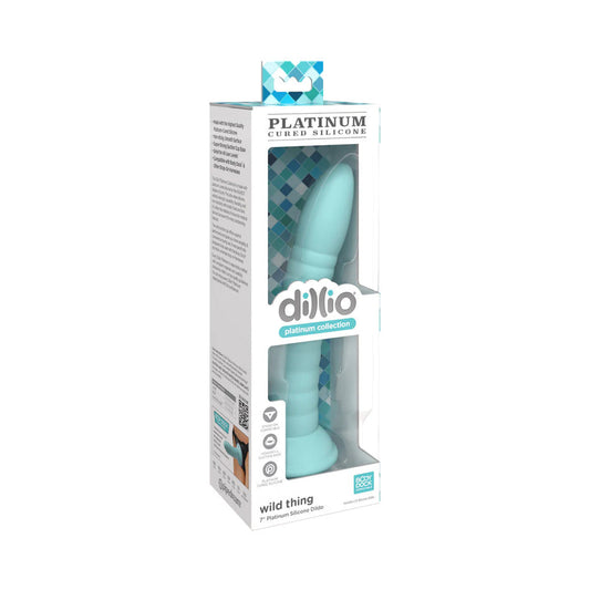 Dillio Platinum Collection Wild Thing 7 in. Silicone Dildo Teal - Red Garter