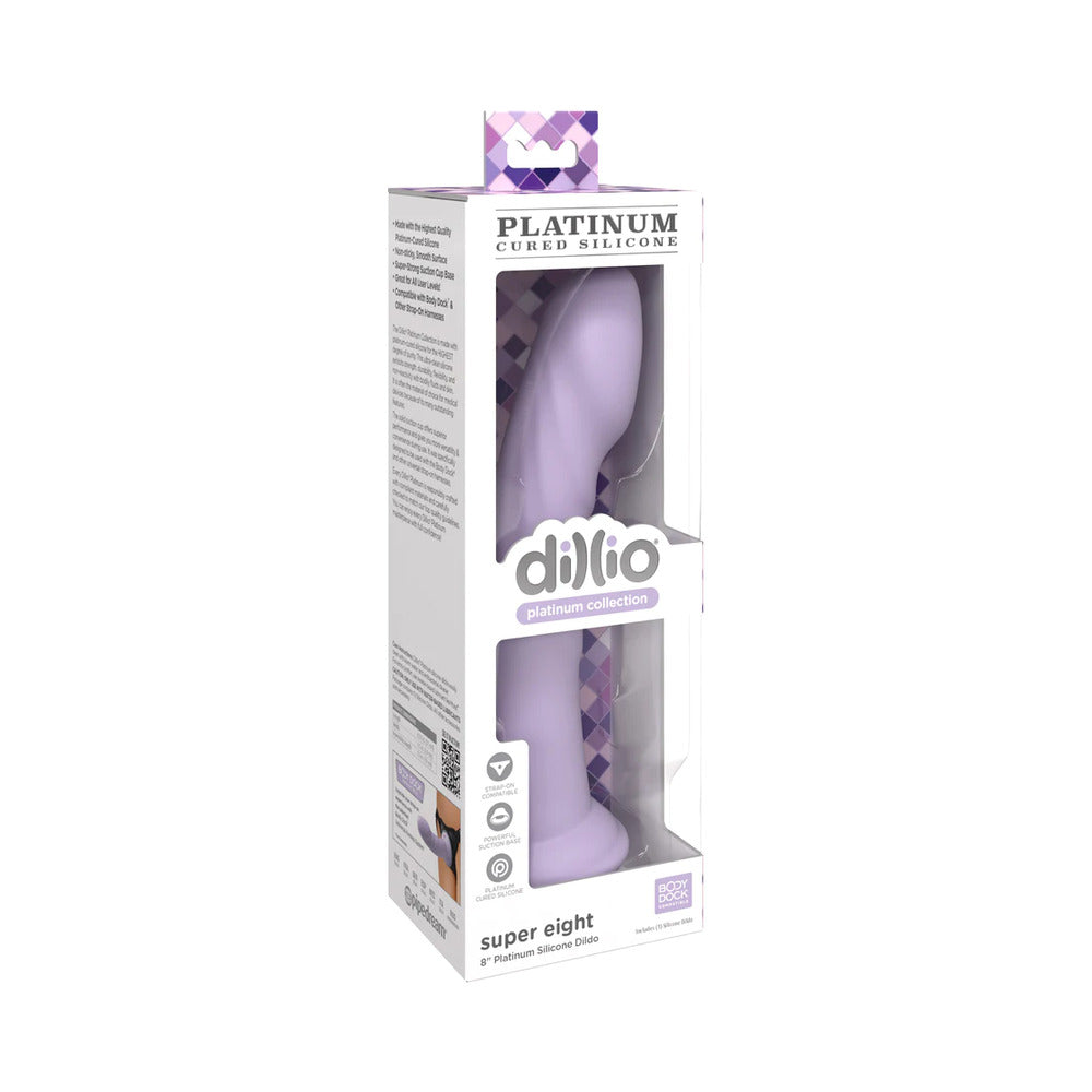 Dillio Platinum Collection Super Eight 8 in. Silicone Dildo Purple - Red Garter