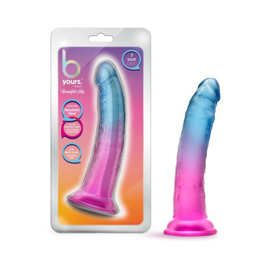 B Yours Beautiful Sky 7 in. Dildo Sunset - Red Garter