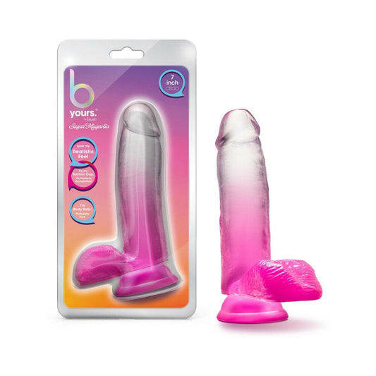 B Yours Sugar Magnolia 7 in. Dildo with Balls Fuchsia - Red Garter
