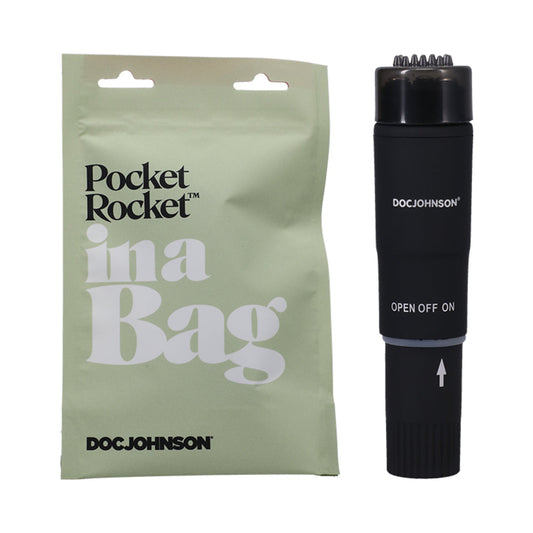 Doc Johnson Pocket Rocket In A Bag Mini Vibrator Black - Red Garter