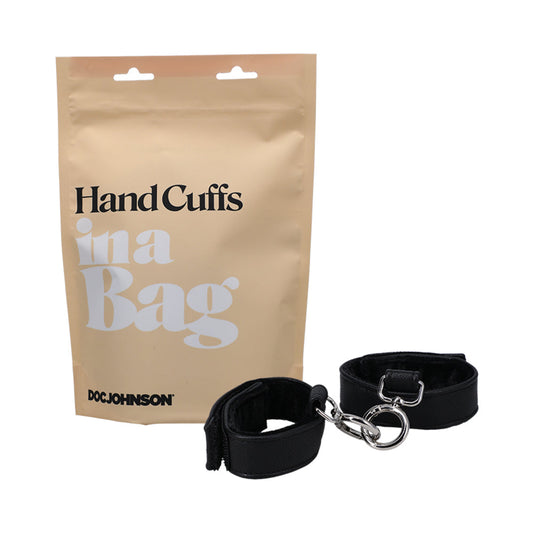 Doc Johnson Hand Cuffs In A Bag Faux Leather Velcro Black - Red Garter