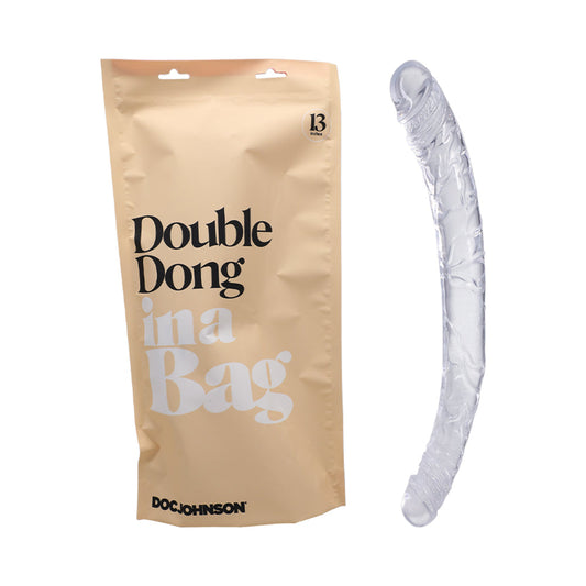 Doc Johnson Double Dong In A Bag 13 in. Dual Ended Dildo Clear - Red Garter