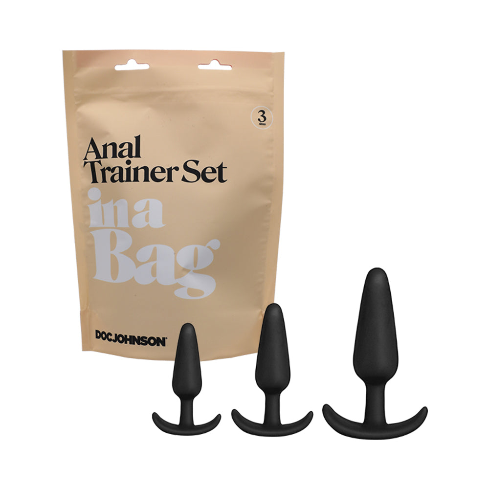 Doc Johnson Anal Plug Trainer Set In A Bag 3-Piece Silicone Black - Red Garter