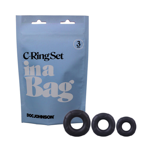 Doc Johnson C-Ring Set In A Bag 3-Piece Silicone Cockrings Black - Red Garter