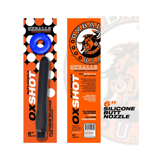 Oxballs Oxshot Butt Nozzle Shower Hose 6 in. Flex Cockring Black - Red Garter