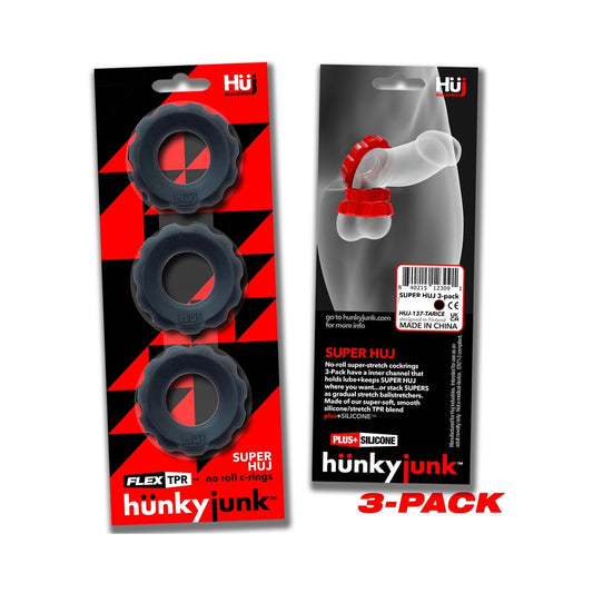 Hunkyjunk SuperHuj 3-Pack Cockrings Tar Ice - Red Garter