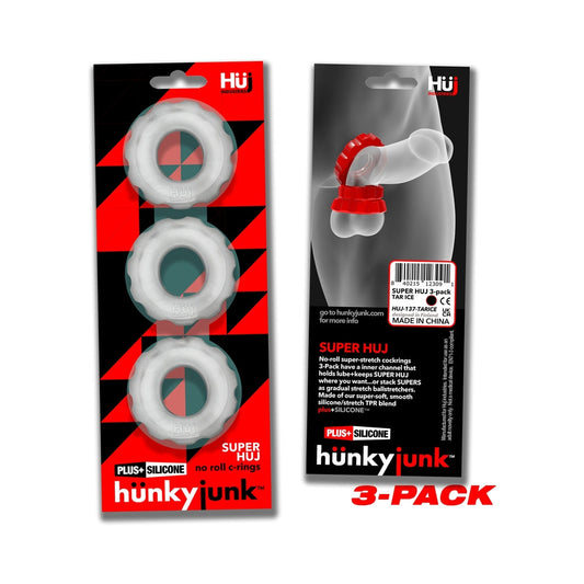 Hunkyjunk SuperHuj 3-Pack Cockrings Clear Ice - Red Garter