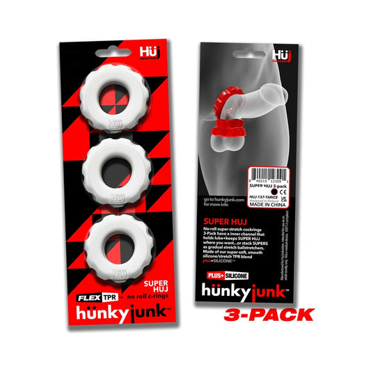 Hunkyjunk SuperHuj 3-Pack Cockrings White Ice - Red Garter
