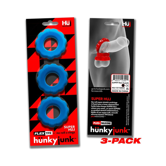 Hunkyjunk SuperHuj 3-Pack Cockrings Teal Ice - Red Garter
