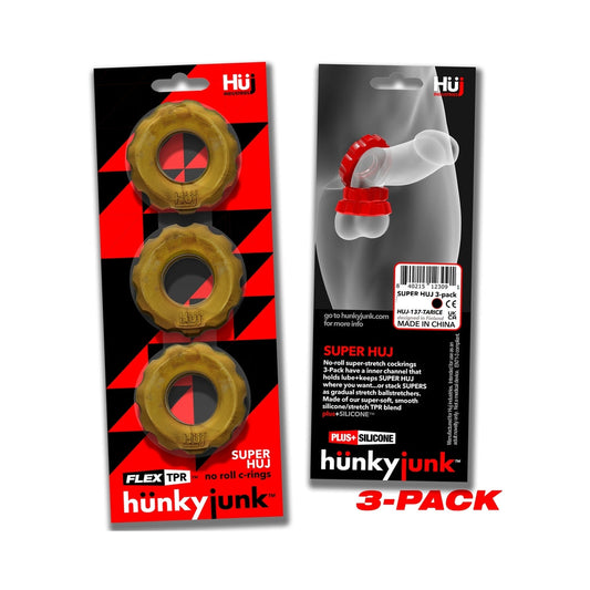 Hunkyjunk SuperHuj 3-Pack Cockrings Bronze Metallic - Red Garter