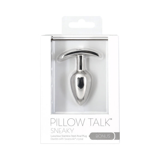 Pillow Talk Sneaky Stainless Steel Anal Plug with Swarovski Crystal - Red Garter