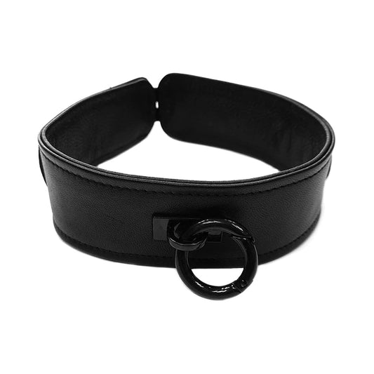 Rouge Leather Collar Black with Black Accessories - Red Garter