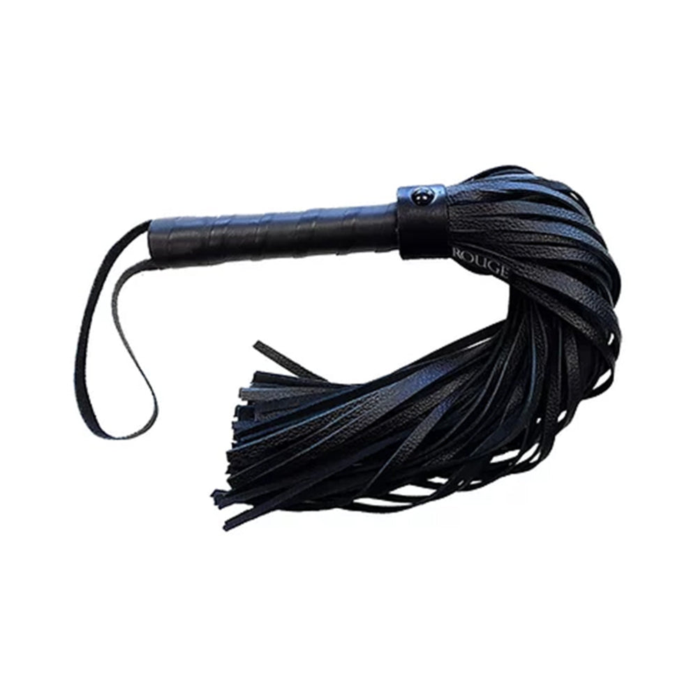 Rouge Long Leather Flogger Black with Black Accessories - Red Garter