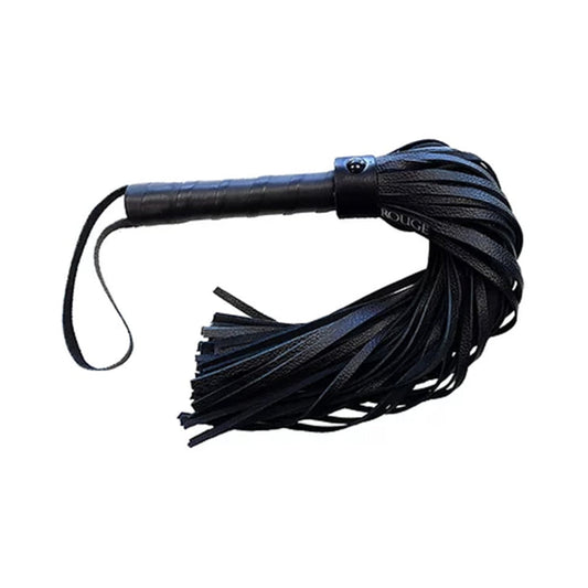 Rouge Long Leather Flogger Black with Black Accessories - Red Garter
