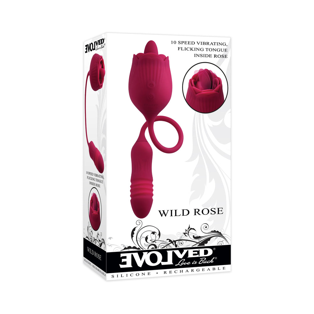 Evolved Wild Rose Rechargeable Dual-Ended Silicone Thrusting Egg & Flicking Tongue Vibrator Red - Red Garter