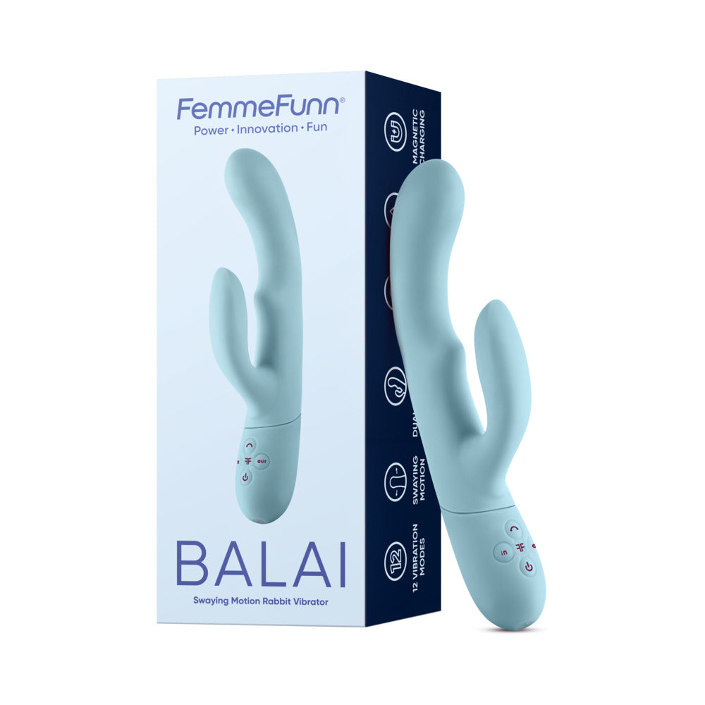 FemmeFunn Balai Rechargeable Silicone Swaying Motion Dual Stimulation Vibrator Light Blue - Red Garter