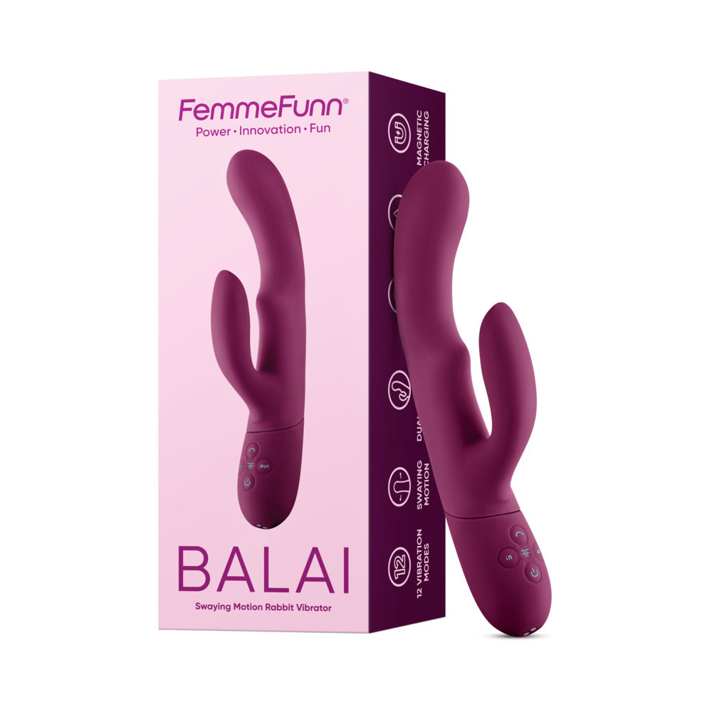 FemmeFunn Balai Rechargeable Silicone Swaying Motion Dual Stimulation Vibrator Dark Fuchsia - Red Garter