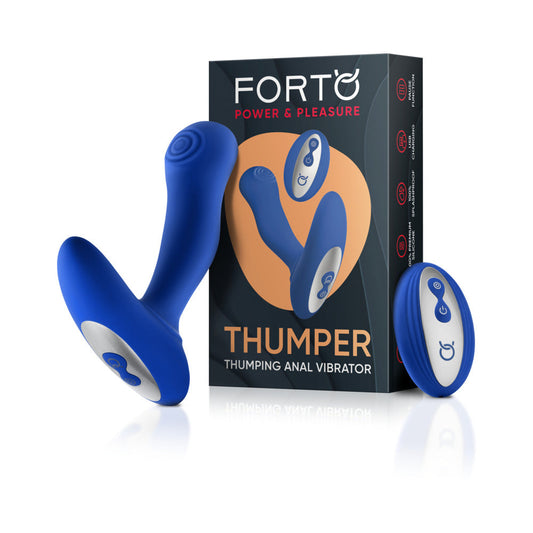 Forto Thumper Rechargeable Remote-Controlled Silicone Thumping Anal Vibrator Blue - Red Garter