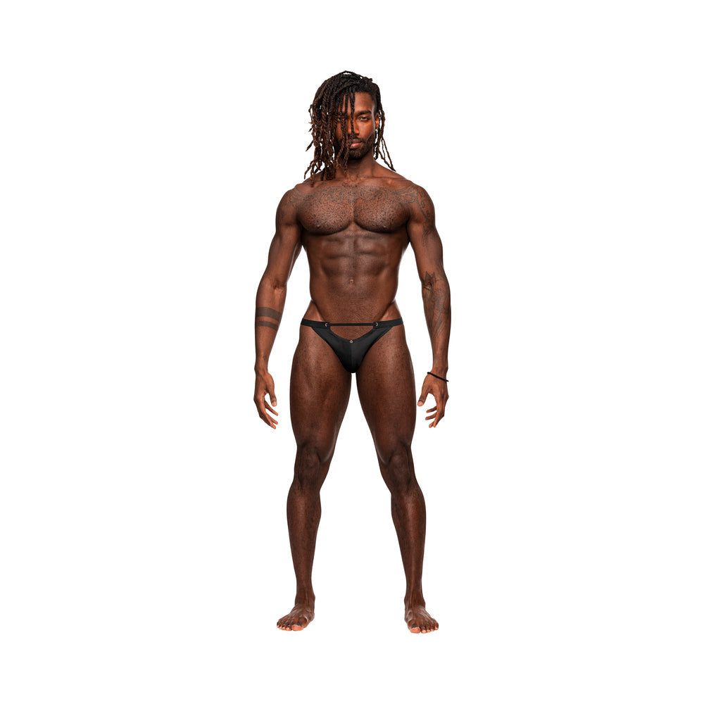 Male Power Magnificence Micro V Thong Black S/M - Red Garter