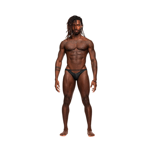 Male Power Magnificence Micro V Thong Black L/XL - Red Garter