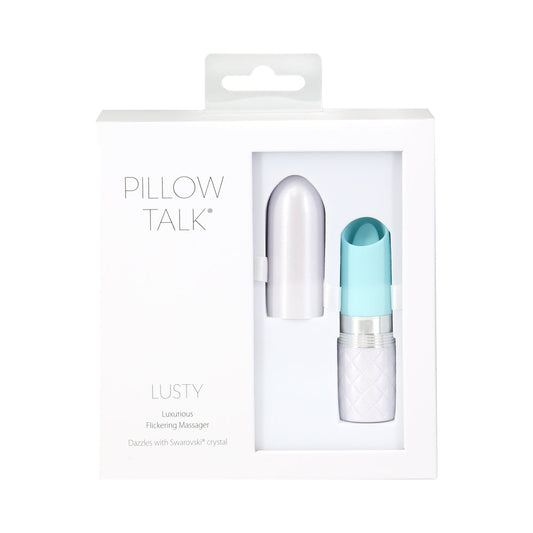 Pillow Talk Lusty Silicone Flickering Lipstick Vibrator with Swarovski Crystal Teal - Red Garter