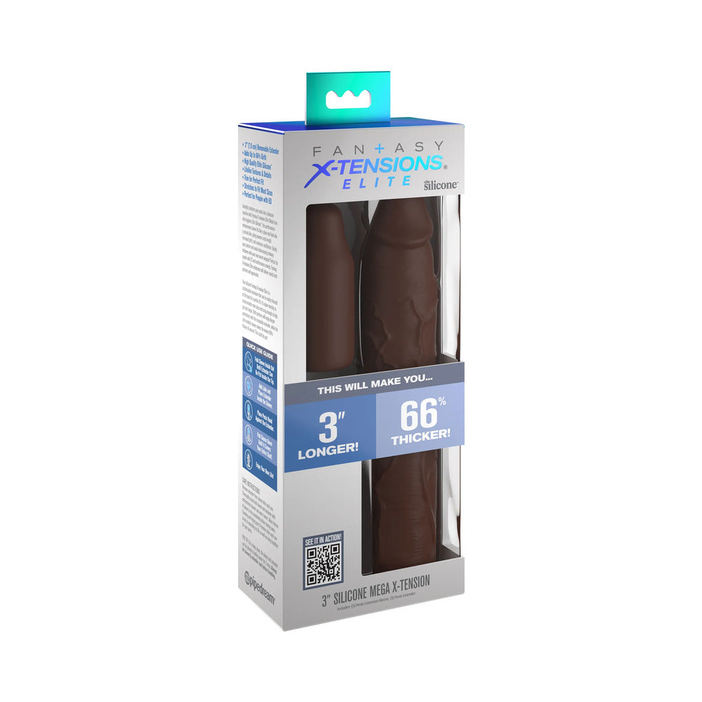 Fantasy X-tensions Elite 9 in. Silicone Mega Extension Sleeve with 3 in. Extender Brown - Red Garter