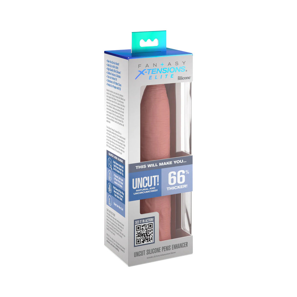 Fantasy X-tensions Elite Uncut 7 in. Open-Ended Silicone Enhancement Sleeve Beige - Red Garter