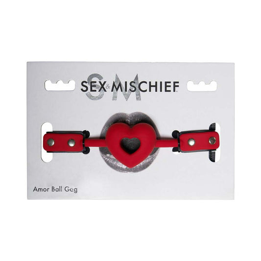 Sportsheets Sex & Mischief Amor Breathable Heart-Shaped Silicone Ball Gag Red - Red Garter