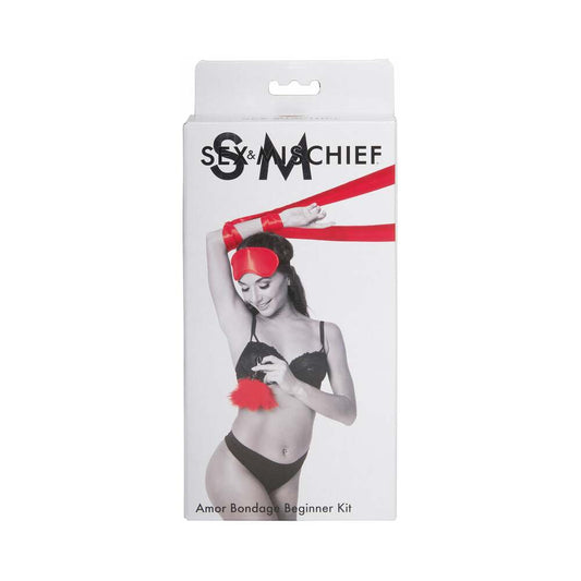Sportsheets Sex & Mischief Amor 5-Piece Bondage Beginner Kit Red - Red Garter