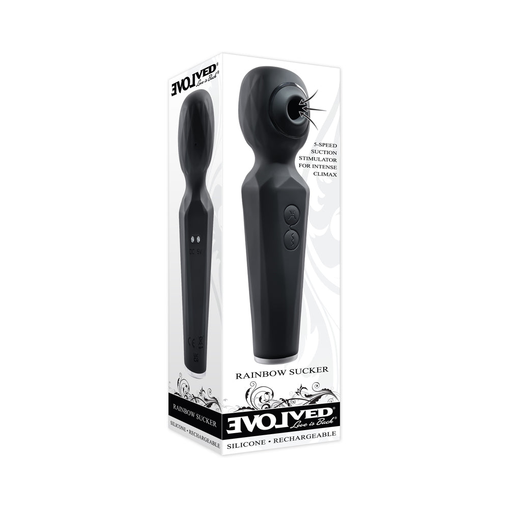 Evolved Rainbow Sucker Light-Up Rechargeable Dual-Function Silicone Suction Wand Vibrator Black - Red Garter