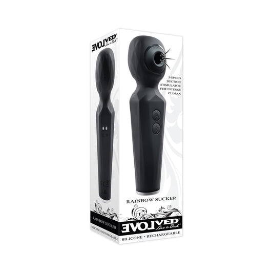 Evolved Rainbow Sucker Light-Up Rechargeable Dual-Function Silicone Suction Wand Vibrator Black - Red Garter