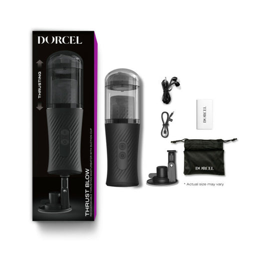 Dorcel Thrust Blow Rechargeable Thrusting Vaginal Masturbator with Removeable Suction Cup - Red Garter
