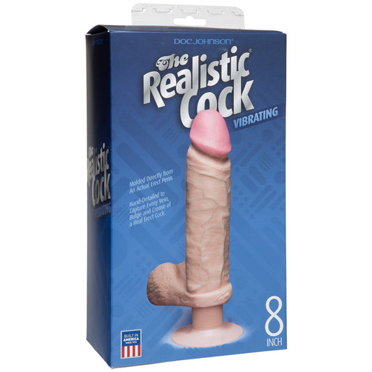 The Realistic Cock - Vibrating - 8 Inch White - Red Garter