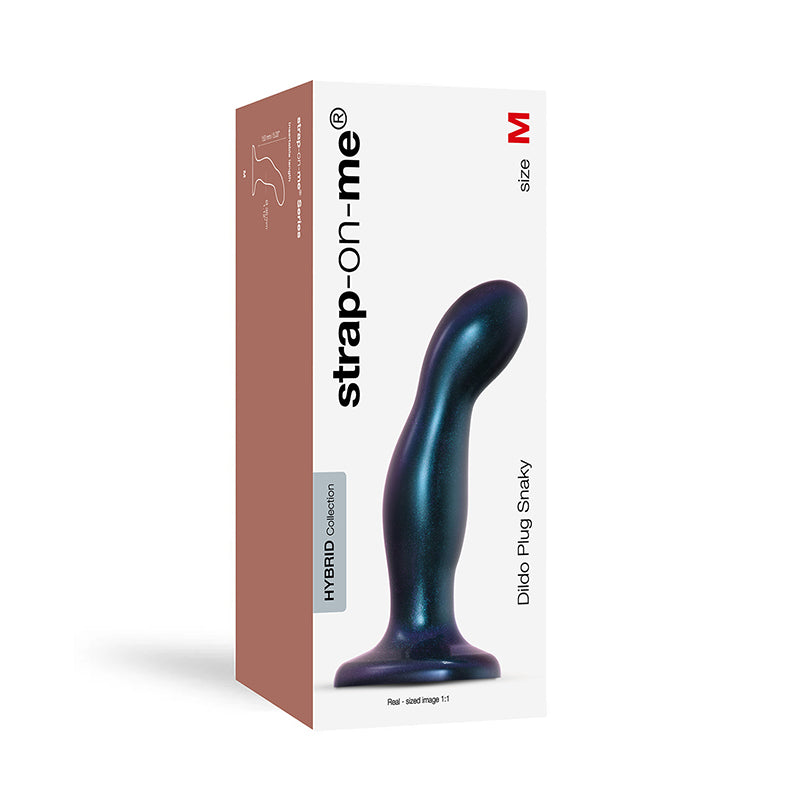 Strap-On-Me Hybrid Collection Dildo Plug Snaky Metallic Blue M - Red Garter