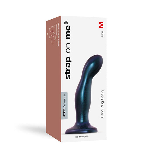Strap-On-Me Hybrid Collection Dildo Plug Snaky Metallic Blue M - Red Garter