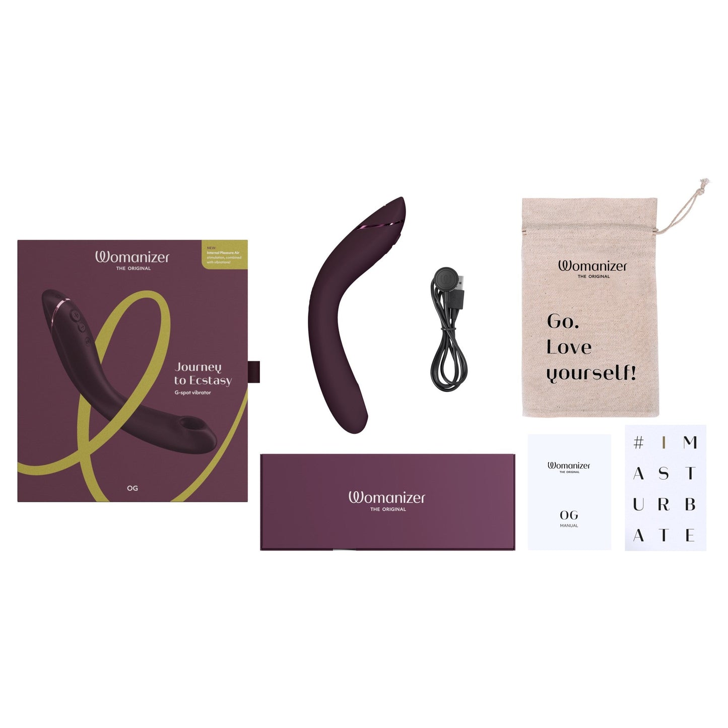 Womanizer OG Rechargeable G-Spot Pleasure Air Stimulator Aubergine - Red Garter