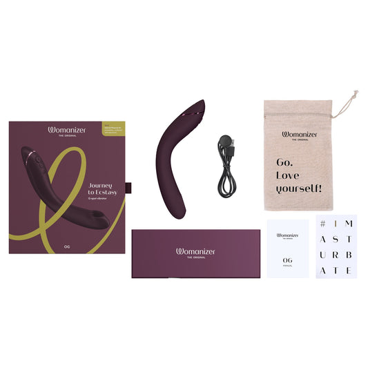 Womanizer OG Rechargeable G-Spot Pleasure Air Stimulator Aubergine - Red Garter