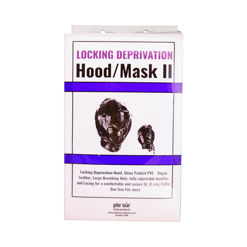Ple''sur Shiny Pleather Locking Deprivation Hood With Single Nose Hole Black Bag Packaging