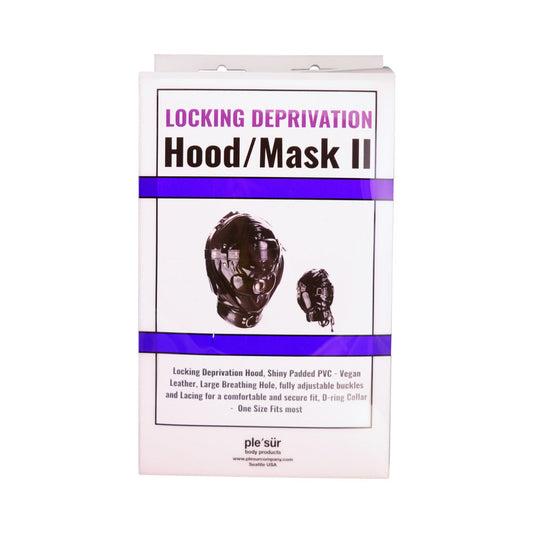 Ple''sur Shiny Pleather Locking Deprivation Hood With Single Nose Hole Black Bag Packaging
