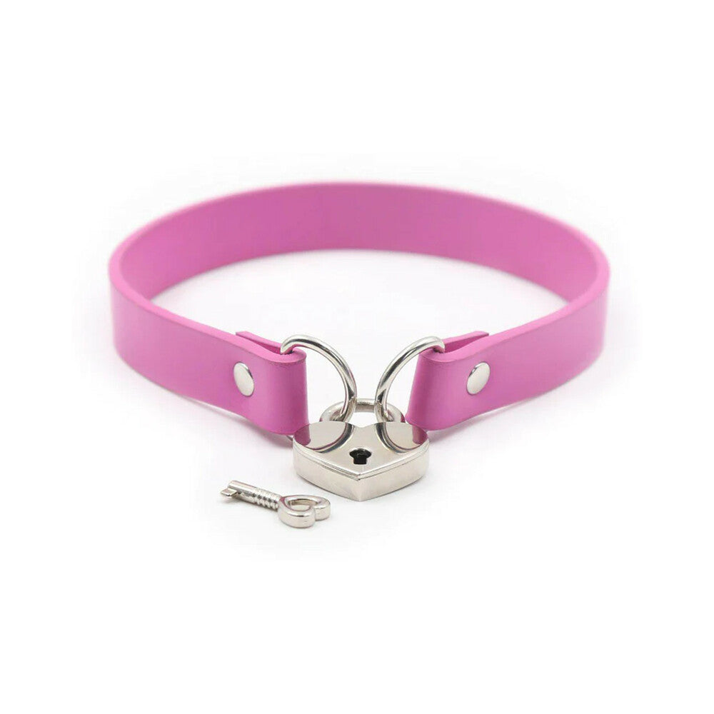 Ple''sur PVC Collar With Heart Lock & Key Pink Bag Packaging