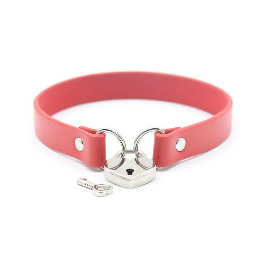 Ple''sur PVC Collar With Heart Lock & Key  Red Bag Packaging