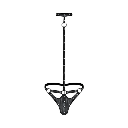 Male Power Fetish Tormentor Choker G-String Body Harness Black L/XL - Red Garter