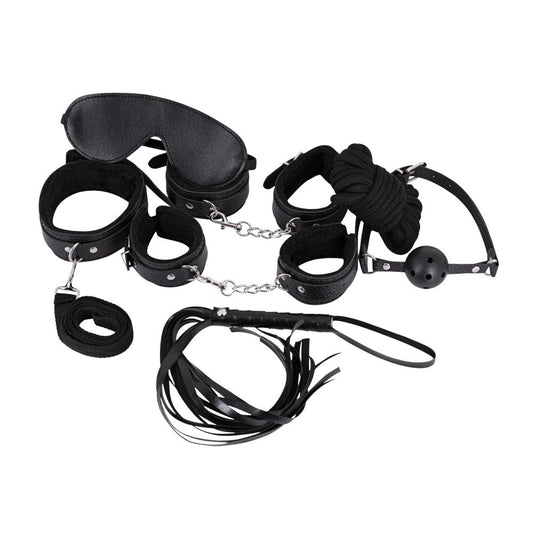 Male Power Leather 7-Pack Lite Bondage Set Black - Red Garter