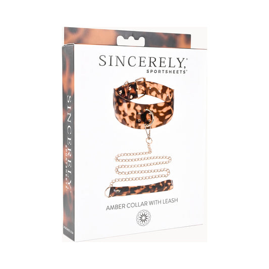Sincerely, Sportsheets Amber Adjustable Collar with Leash Tortoiseshell - Red Garter
