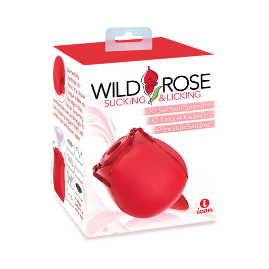 Wild Rose and Tongue Sucking and Licking Vibrator Red - Red Garter