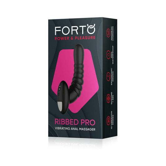 Forto Ribbed Pro Rechargeable Silicone Vibrating Anal Massager Black - Red Garter