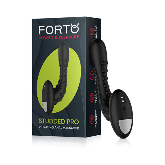 Forto Studded Pro Rechargeable Silicone Vibrating Anal Massager Black - Red Garter